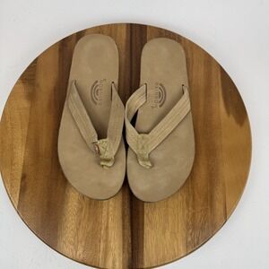 New Mens Rainbow Sandals 301 Alts Brown Leather Thong Flip Flops Sz XLarge 11-12